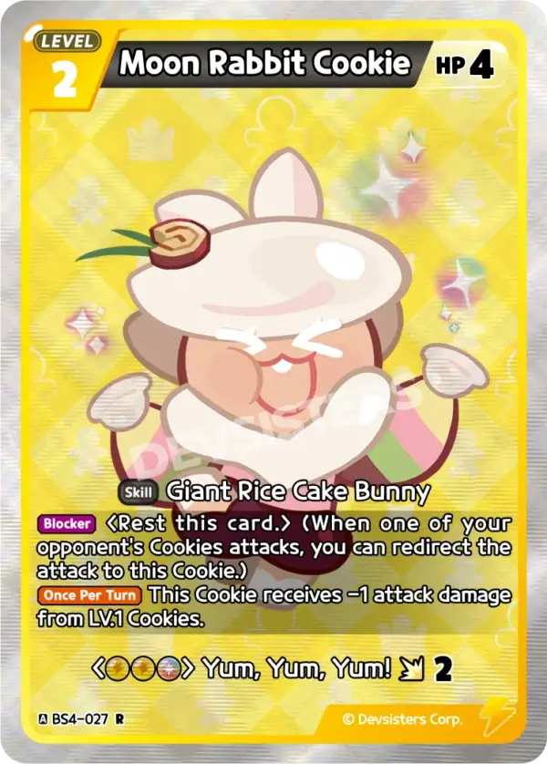 Moon Rabbit Cookie (BS4-027) R – Shining Resonance | Cookie Run TCG Rare Card showcasing skills and charming design.