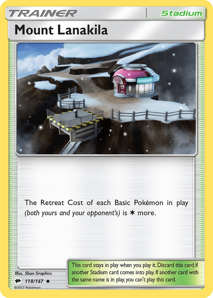 Mount Lanakila (118/147) [Sun & Moon: Burning Shadows] Stadium card featuring a snowy mountain and Pokémon Center.