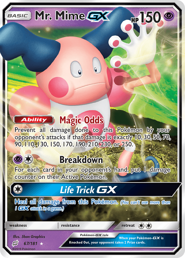 Mr. Mime GX (67/181) [Sun & Moon: Team Up] showcasing its abilities and Ultra Rare status.