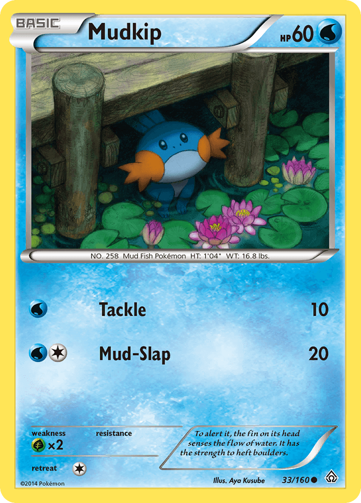 Mudkip (33/160) [XY: Primal Clash] card featuring a Water-type character with nature background.