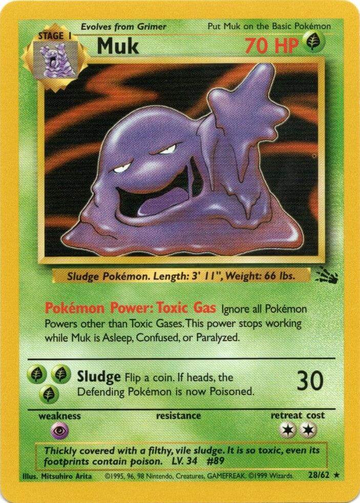 Muk (28/62) [Fossil Unlimited] collectible card featuring Toxic Gas ability and Grass type rarity.