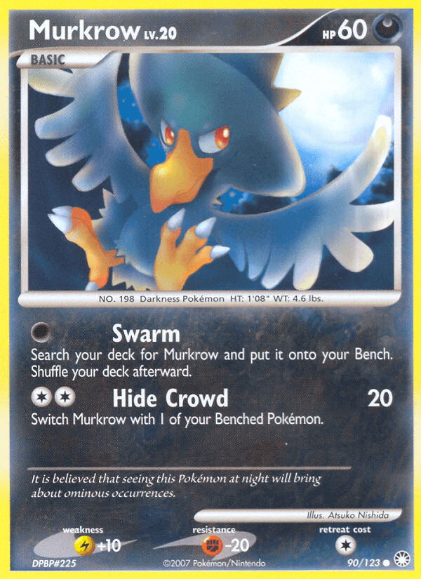 Murkrow (90/123) [Diamond & Pearl: Mysterious Treasures] card featuring its abilities and HP.
