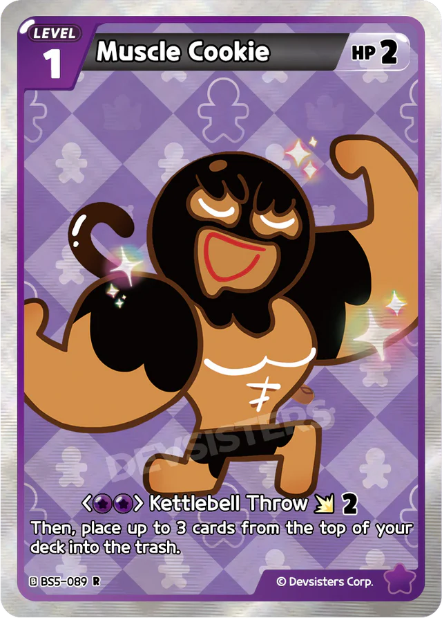 Muscle Cookie BS5-089 R | Rare Card featuring a cartoon character displaying strength and fitness.