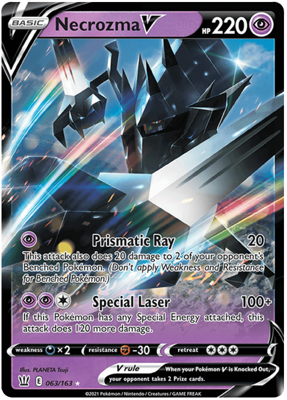 Necrozma V (063/163) [Sword & Shield: Battle Styles] card displaying Prismatic Ray and Special Laser abilities.