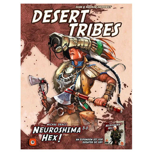 Cover of Desert Tribes expansion for Neuroshima Hex! 3.0 with optional expansions featuring post-apocalyptic character.