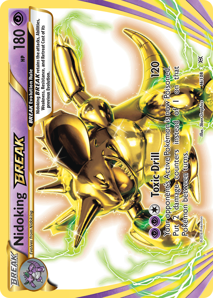 Nidoking BREAK (46/108) [XY: Evolutions] card featuring Toxic Drill attack and vibrant design.