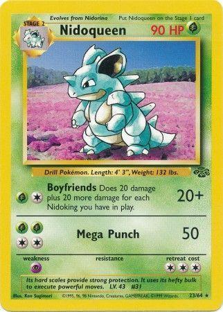 Nidoqueen (23/64) [Jungle Unlimited] card showing 90 HP, Boyfriends attack, and Mega Punch ability.