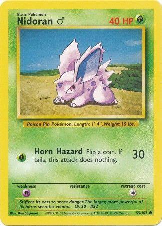 Nidoran (55/102) (Male) [Base Set Unlimited] card featuring Grass type and common rarity.