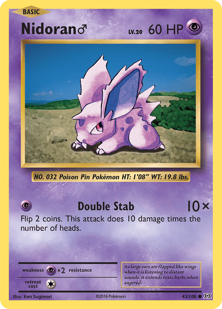 Nidoran (43/108) (Male) [XY: Evolutions] trading card featuring Psychic type with common rarity.