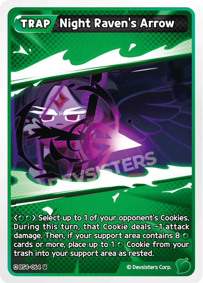 Night Raven's Arrow BS4-064 U | Uncommon Card featuring a trap effect in vibrant green color.