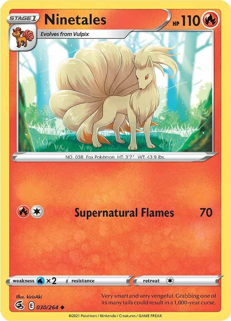 Ninetales (030/264) [Sword & Shield: Fusion Strike] card showcasing its Fire type abilities and artwork.