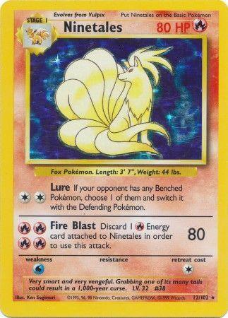 Ninetales (12/102) [Base Set Unlimited] card showcasing its Fire abilities and rarity as a Holo Rare.