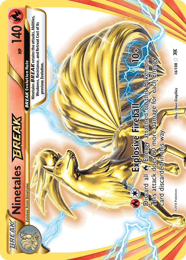 Ninetales BREAK (16/108) [XY: Evolutions] card featuring Explosive Fireball attack and stunning artwork.