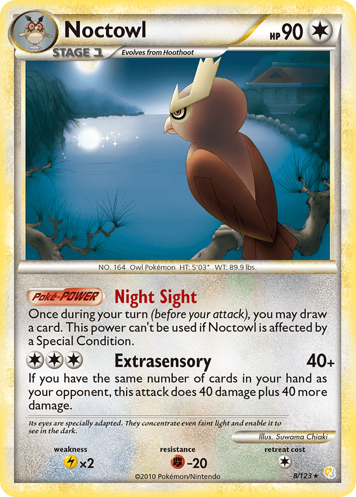 Noctowl (8/123) [HeartGold & SoulSilver: Base Set] card showcasing Holo Rare illustration with abilities.