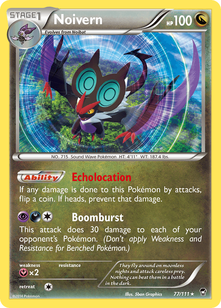 Noivern (77/111) [XY: Furious Fists] Holo Rare card featuring Echolocation ability and Boomburst attack.