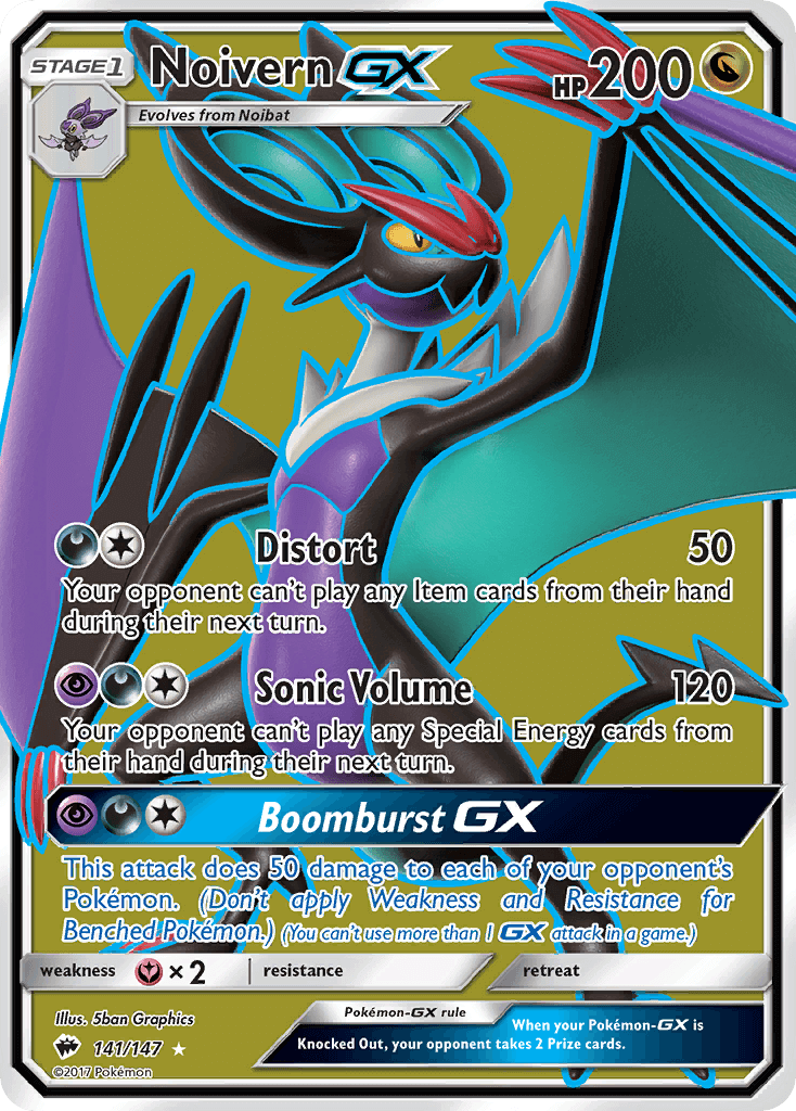 Noivern GX (141/147) [Sun & Moon: Burning Shadows] card featuring HP 200 and special abilities.