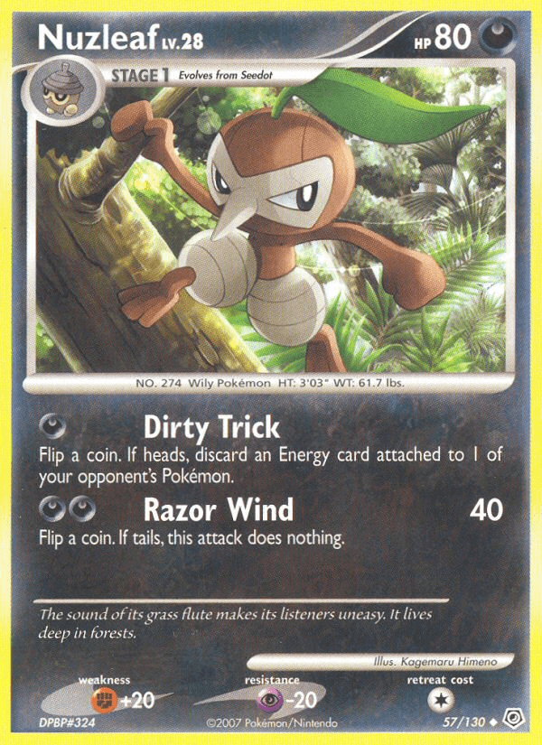 Nuzleaf (57/130) [Diamond & Pearl: Base Set] card featuring its abilities and artwork.