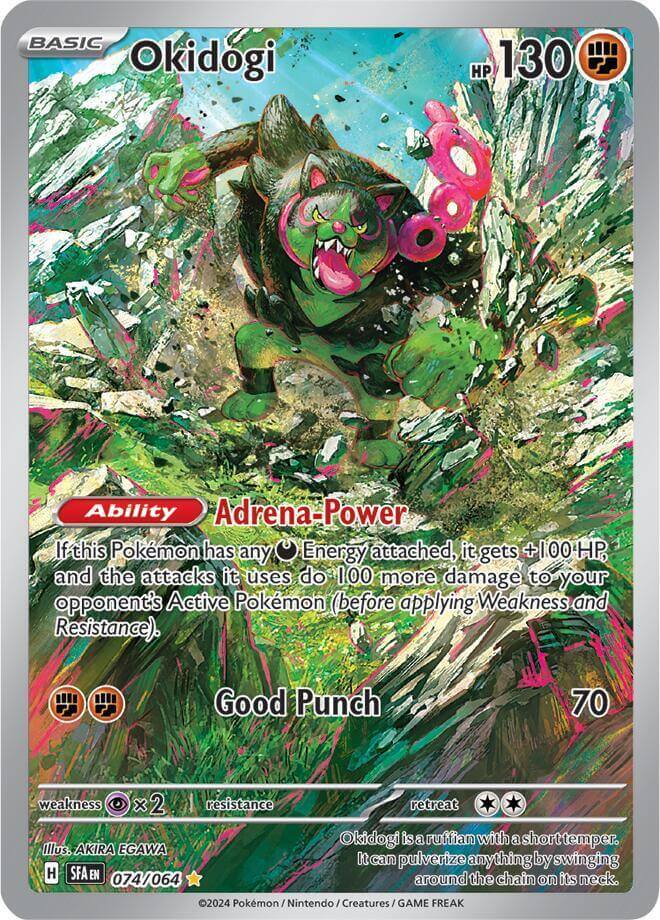 Image of Okidogi (074/064) [Scarlet & Violet: Shrouded Fable] featuring its Adrena-Power ability.