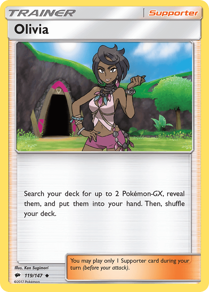 Olivia (119/147) [Sun & Moon: Burning Shadows] Pokémon Trainer Supporter card with instructions.