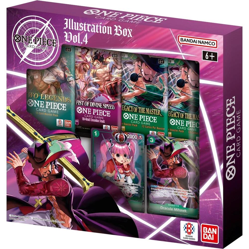 One Piece Card Game Illustration Box Vol. 4 - One Piece Promotion Cards featuring booster packs and promotional cards.