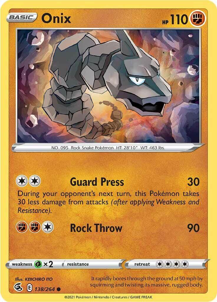 Onix (138/264) [Sword & Shield: Fusion Strike] card featuring Guard Press and Rock Throw abilities.