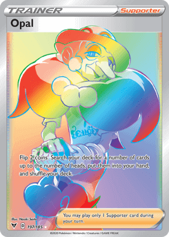 Opal (197/185) [Sword & Shield: Vivid Voltage] card featuring colorful artwork and a unique supporter ability.