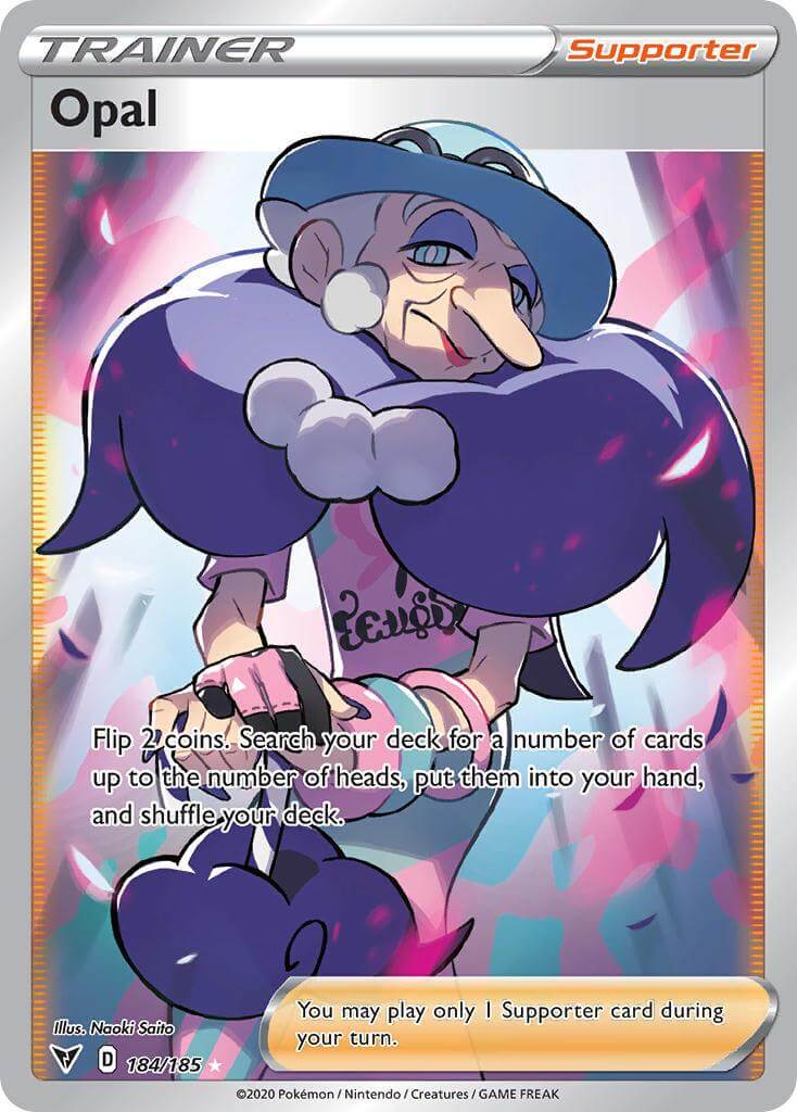 Opal (184/185) [Sword & Shield: Vivid Voltage] ultra rare supporter card featuring a colorful character design.