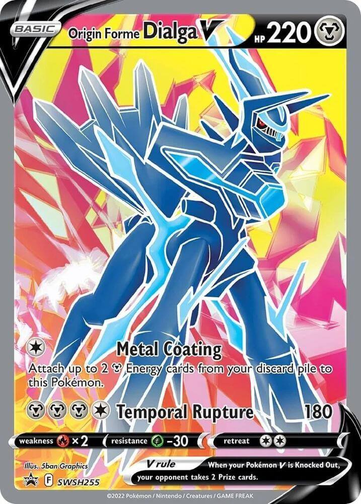 Origin Forme Dialga V (SWSH255) [Sword & Shield: Black Star Promos] promotional Pokémon card featuring striking artwork.
