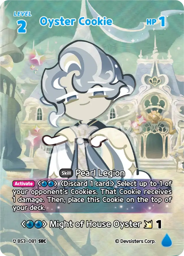 Oyster Cookie (BS3-081) SEC [Age of Heroes and Kingdoms] | Cookie Run TCG Secret Card featuring Pearl Legion skill.