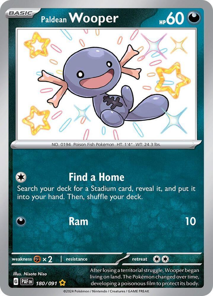 Paldean Wooper (180/091) [Scarlet & Violet: Paldean Fates] card showcasing shiny rare Dark type.