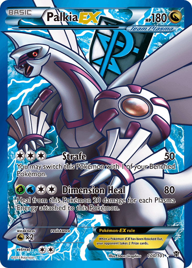 Palkia EX (100/101) [Black & White: Plasma Blast] card featuring Dragon type attributes and Ultra Rare status.