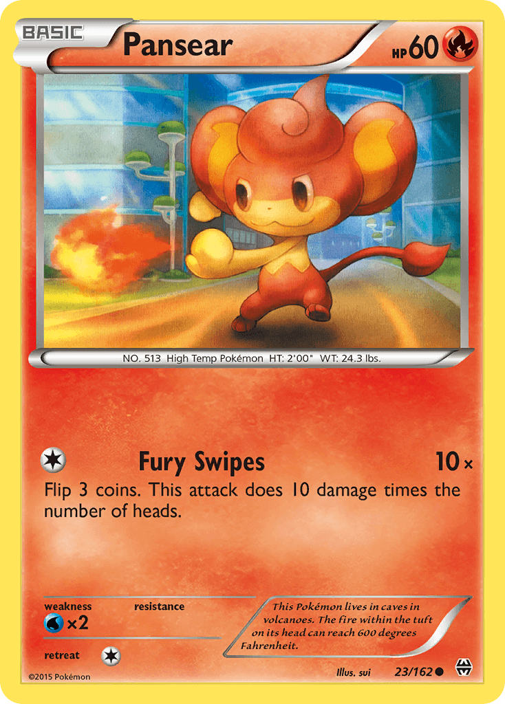Pansear (23/162) [XY: BREAKthrough] card showcasing its Fire type and Fury Swipes attack.
