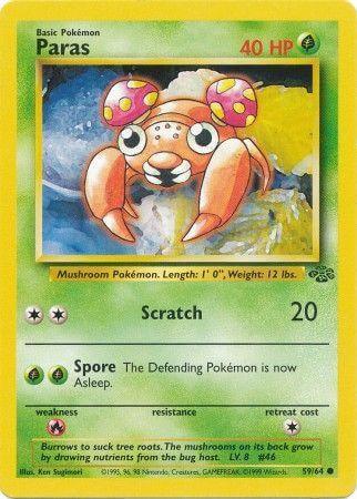 Paras (59/64) [Jungle Unlimited] - Grass type Pokémon card featuring 40 HP and abilities like Scratch and Spore.