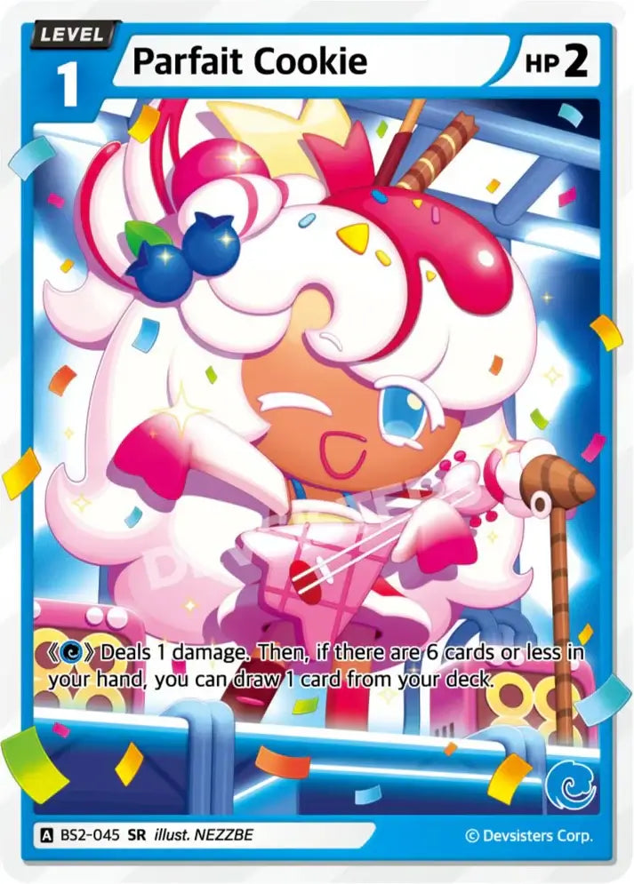 Parfait Cookie (BS2-045) SR – Brave Beginning | Cookie Run TCG Super Rare Card featuring vibrant artwork.
