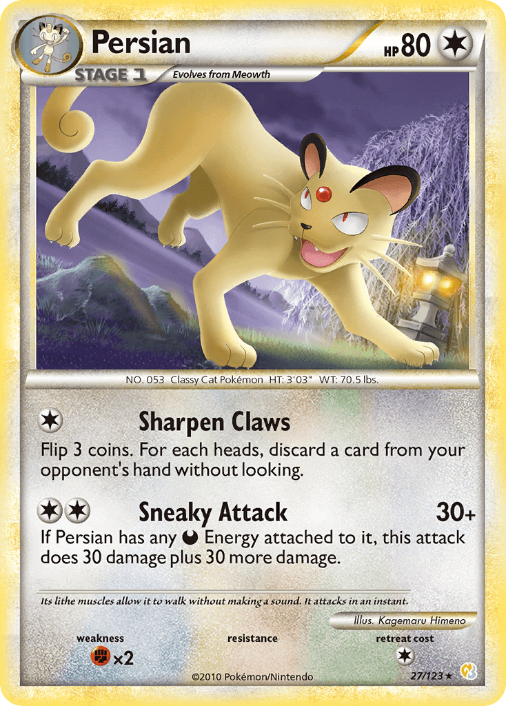 Persian (27/123) [HeartGold & SoulSilver: Base Set] card showcasing Sharp Claws and Sneaky Attack abilities.