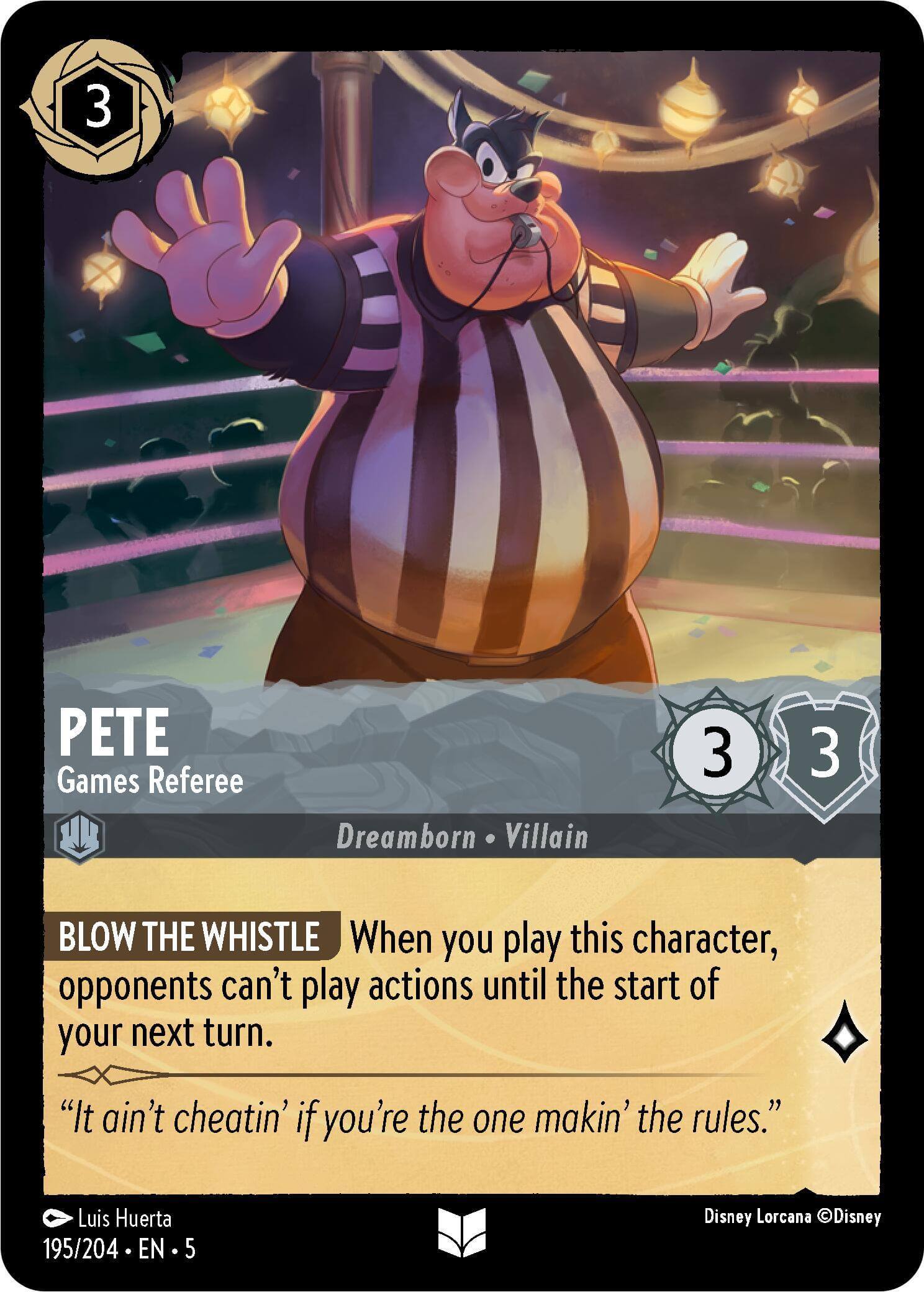 Pete - Games Referee (195/204) [Shimmering Skies] collectible card with referee character and flavor text.