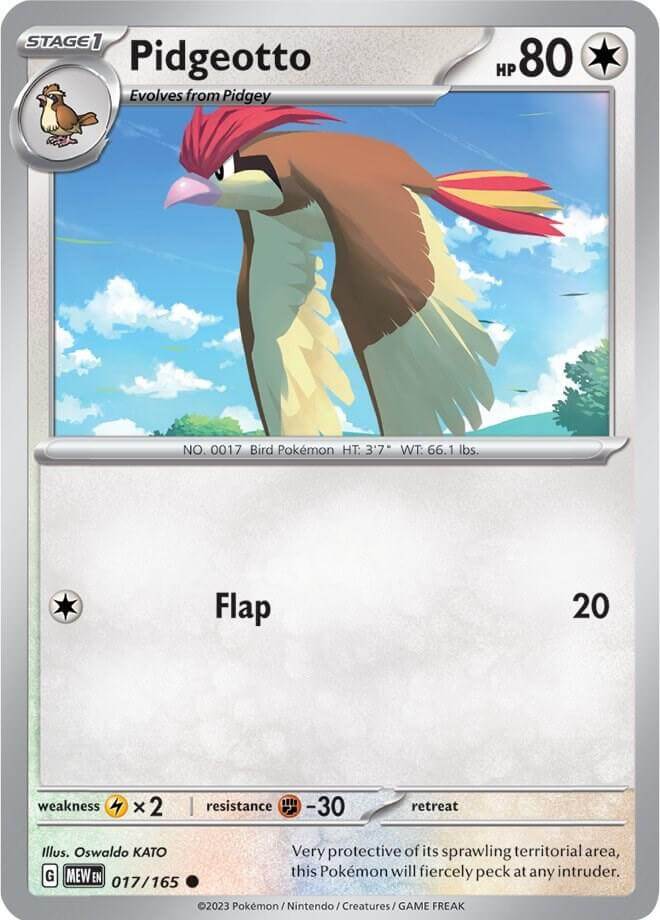 Pidgeotto (017/165) Scarlet & Violet: 151 trading card, featuring colorless type and common rarity.