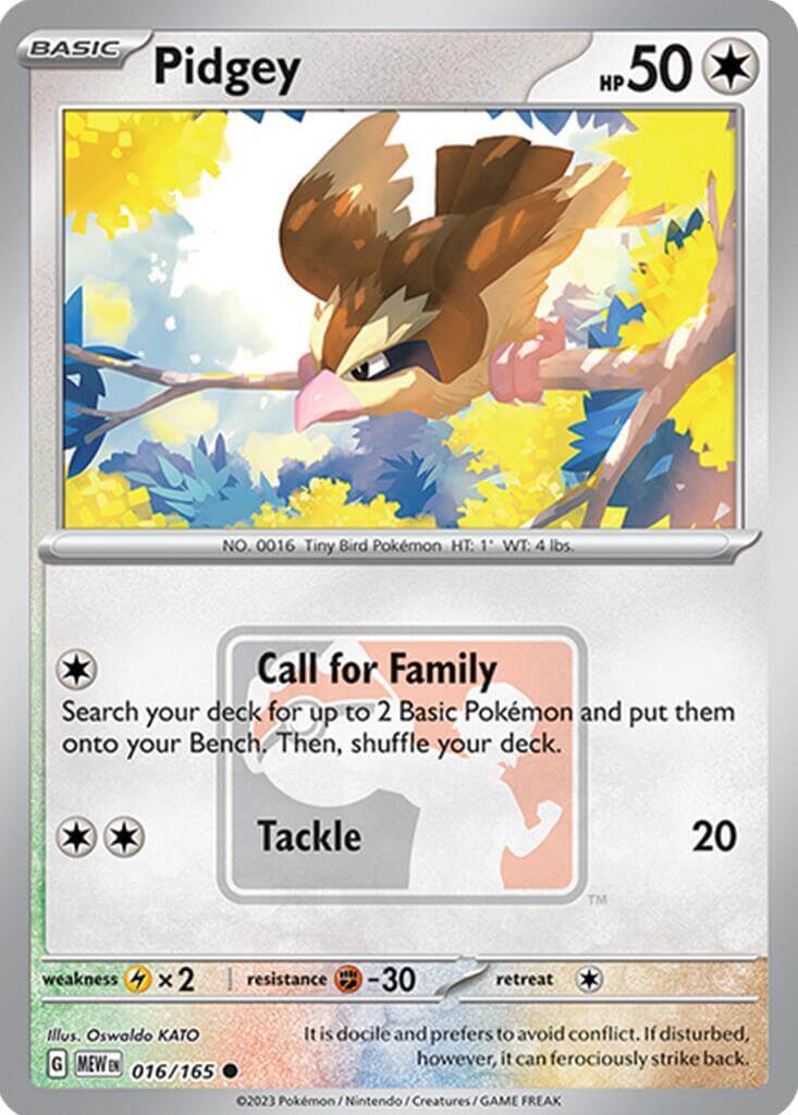 Pidgey (016/165) [League & Championship Cards] showcasing its abilities and card details.
