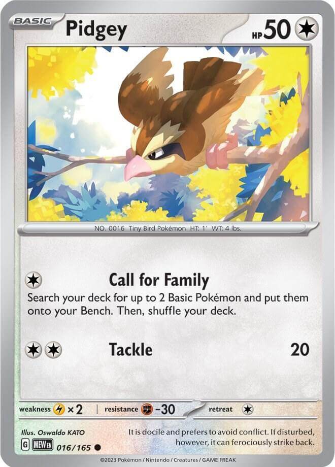 Pidgey (016/165) [Scarlet & Violet: 151] card featuring its abilities and artwork.