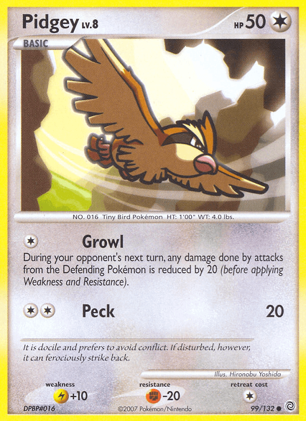 Pidgey (99/132) [Diamond & Pearl: Secret Wonders] card featuring Pidgey doing a Peck attack.