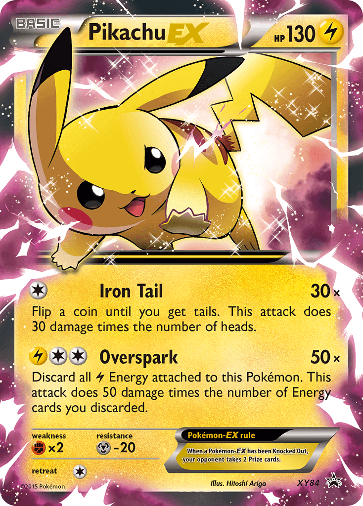 Pikachu EX (XY84) [XY: Black Star Promos] card with Lightning type moves and promo features.