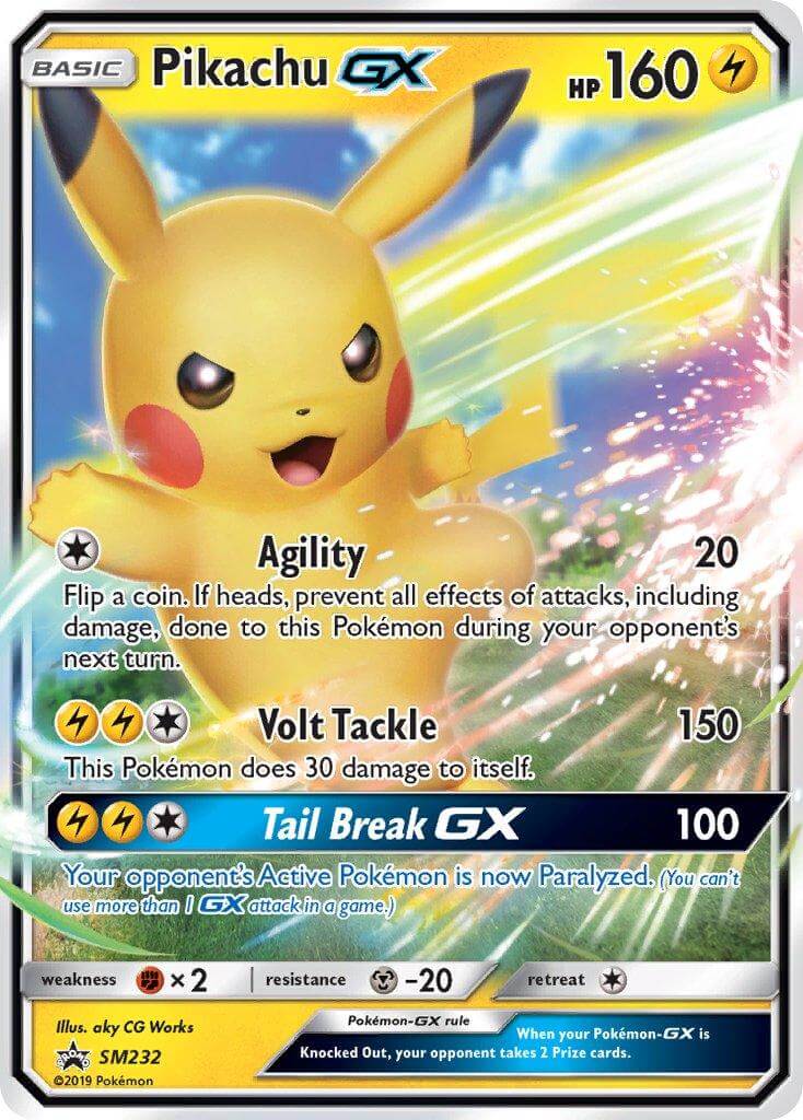 Pikachu GX (SM232) [Sun & Moon: Black Star Promos] trading card featuring lightning type and special abilities.