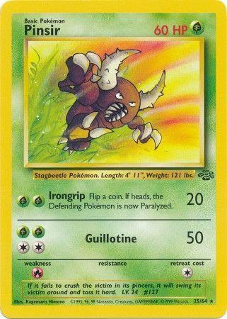 Pinsir (25/64) [Jungle Unlimited] Grass type Pokémon card featuring Irongrip and Guillotine attack.