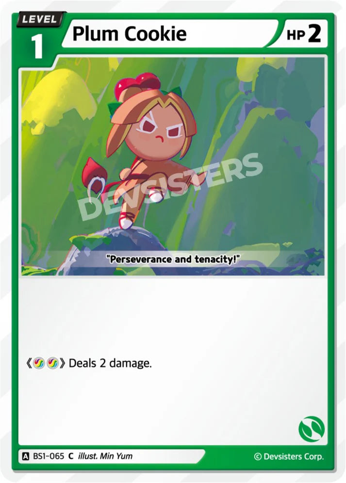 Plum Cookie BS1-065 C | Common Card featuring a character with a determined expression in a vibrant setting.