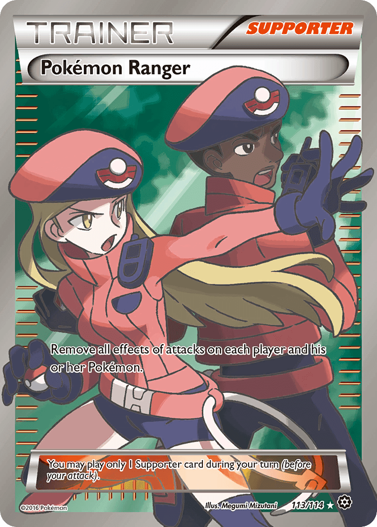 Pokemon Ranger (113/114) [XY: Steam Siege] Supporter card artwork featuring trainers removing attack effects.