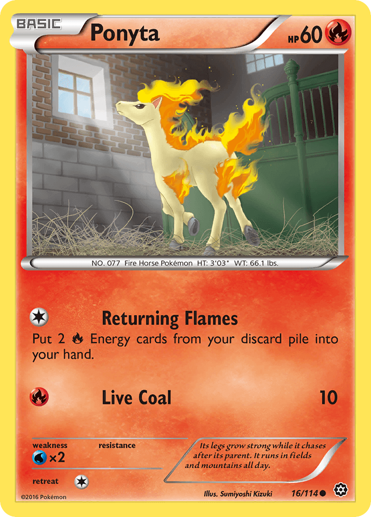 Ponyta (16/114) [XY: Steam Siege] Fire-type Pokémon card featuring artwork of a fire horse.