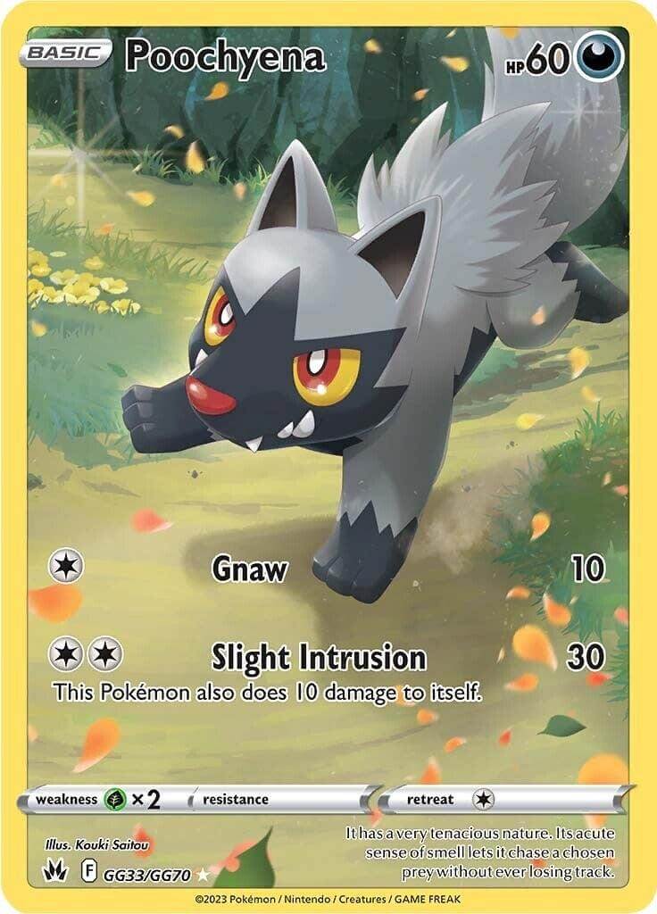 Poochyena (GG33/GG70) [Sword & Shield: Crown Zenith] card showcasing its abilities and artwork.