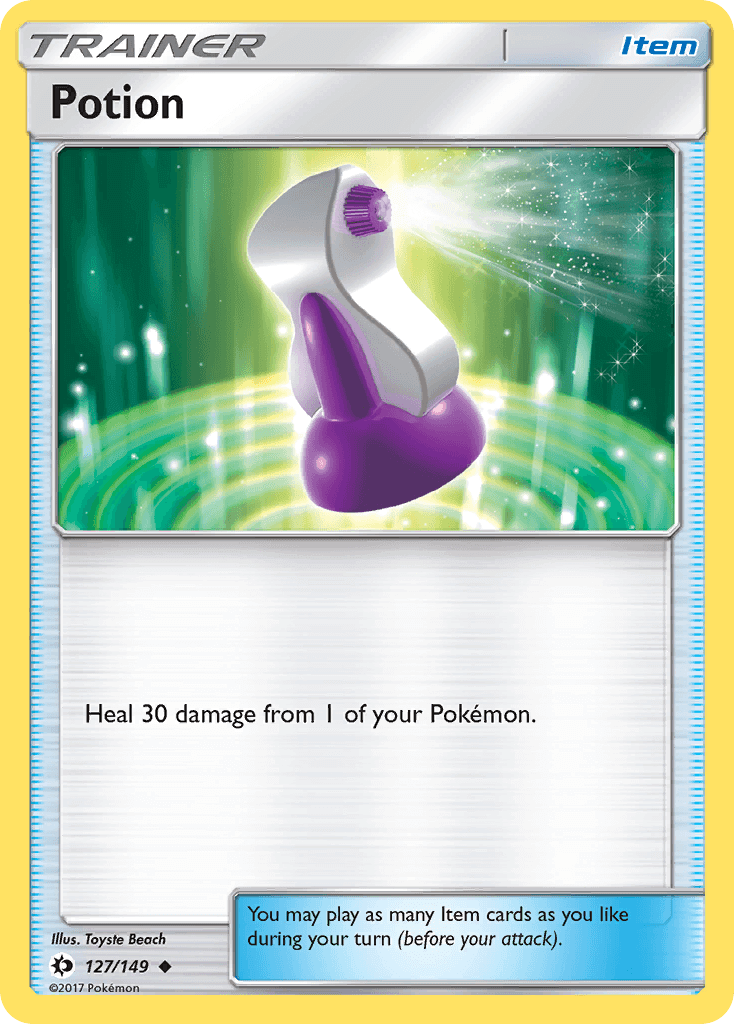 Potion (127/149) [Sun & Moon: Base Set] card showcasing healing effects for Pokémon.