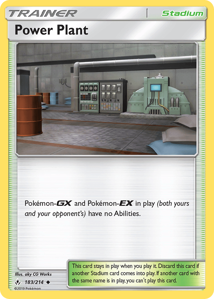 Power Plant (183/214) [Sun & Moon: Unbroken Bonds] Stadium card featuring a power plant interior.