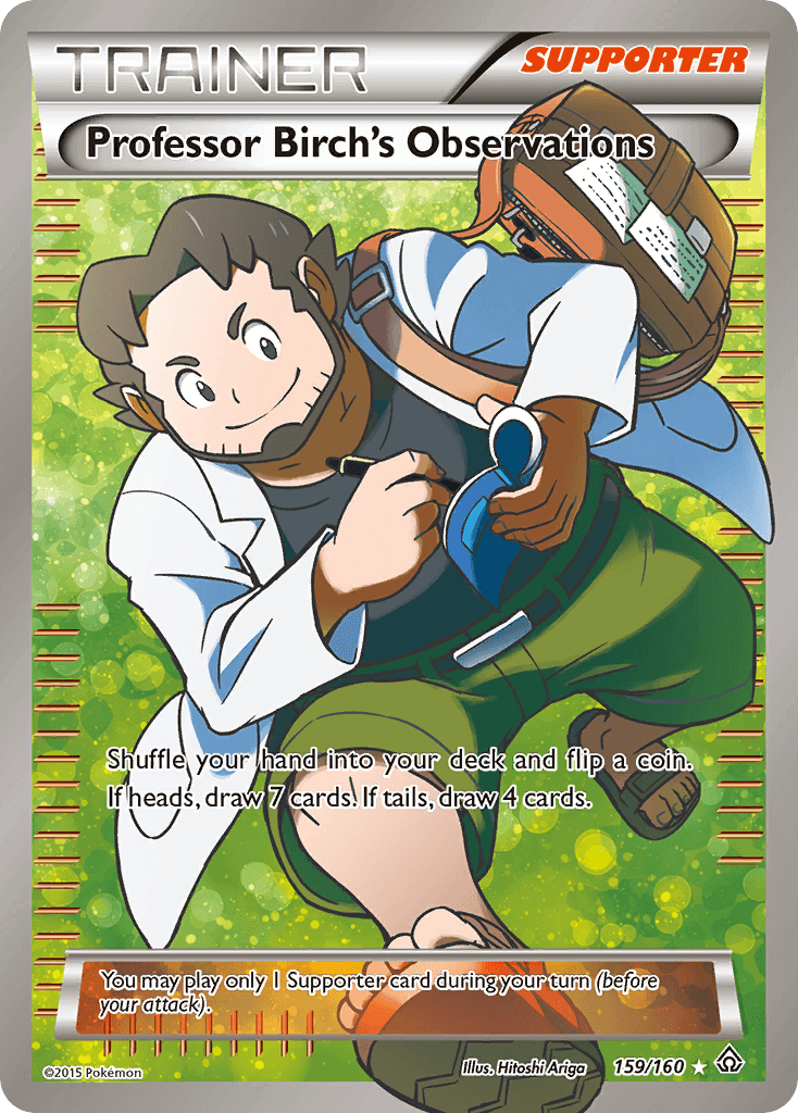 Professor Birch's Observations (159/160) [XY: Primal Clash] card illustration with gameplay instructions